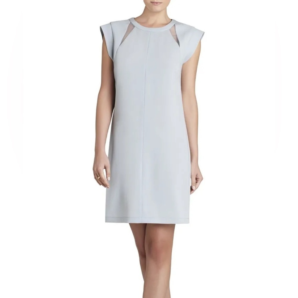 BCBGMaxAzria Alysha Slate Blue Grey Cowl Sleeve Mini Sheath Dress size 2